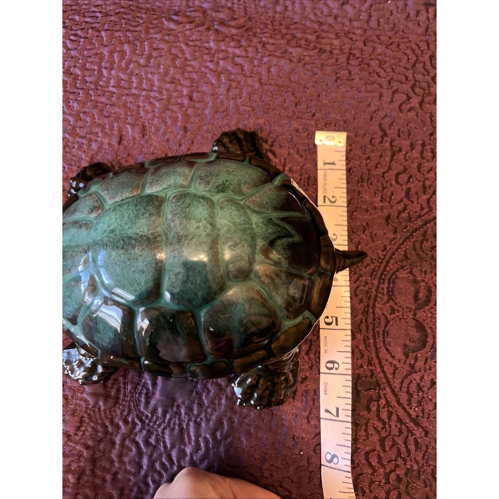 Vintage Blue Mountain Pottery Sea Turtle Canada Green Drip Glaze BMP 9x7x4 Walks - Picture 13 of 14